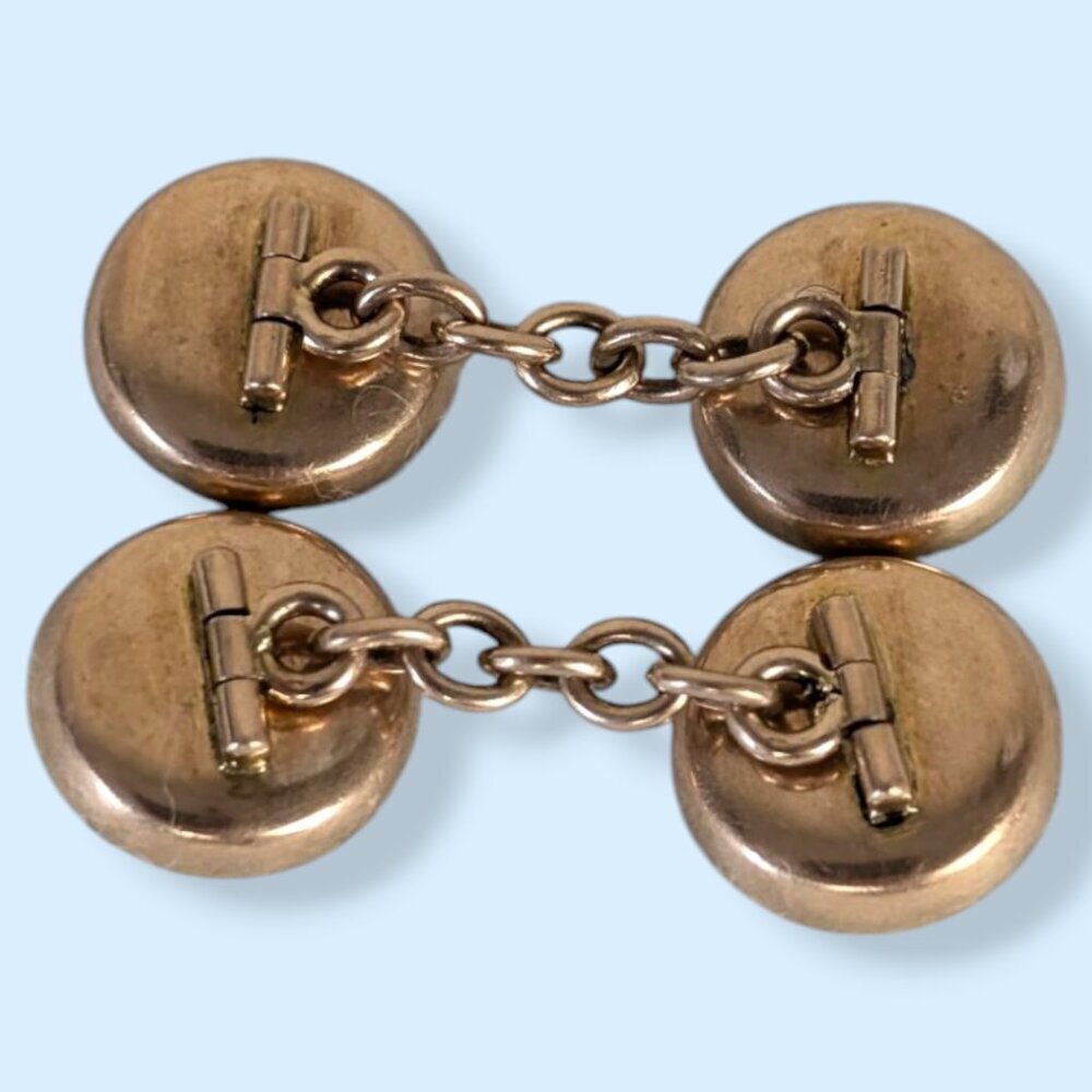 Antique 14k Gold Hand-Enameled Hinge-Back Cuff Links - Picture 6 of 8